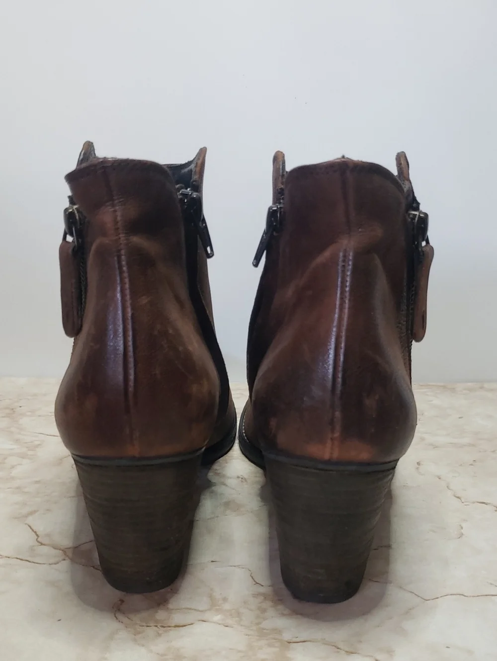 Paul Green Women’s Brown Leather Ankle Boots with Block Heel 10US